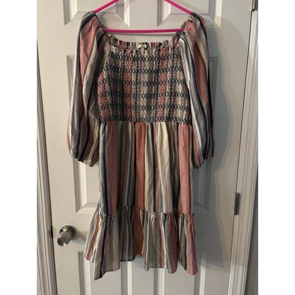 Kate and Sam Women's Flowy Boho Stripe Dress Size Medium Rose Blue Sleeves Fall - Picture 1 of 6